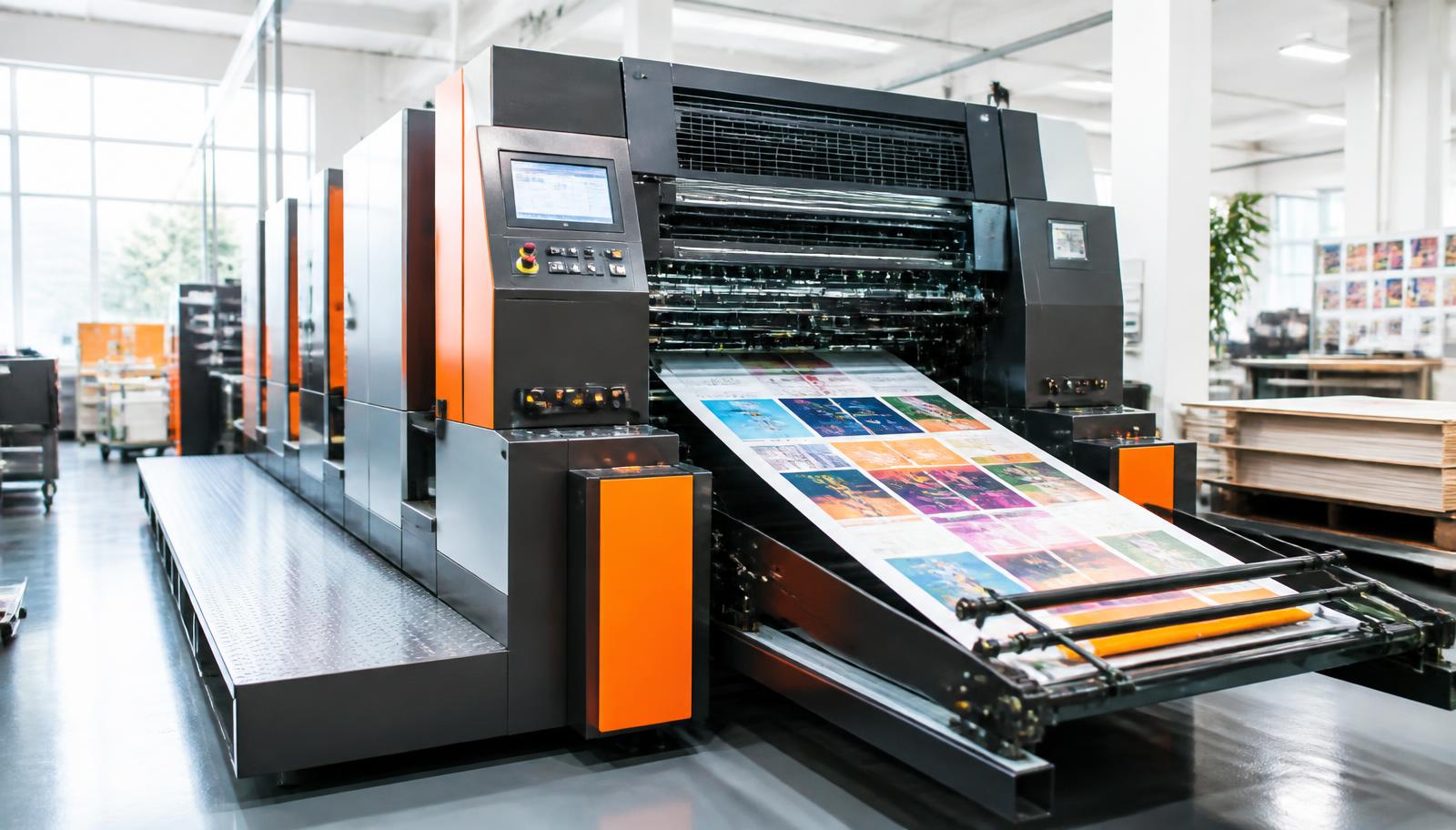 Offset printing press running a full-color sheet